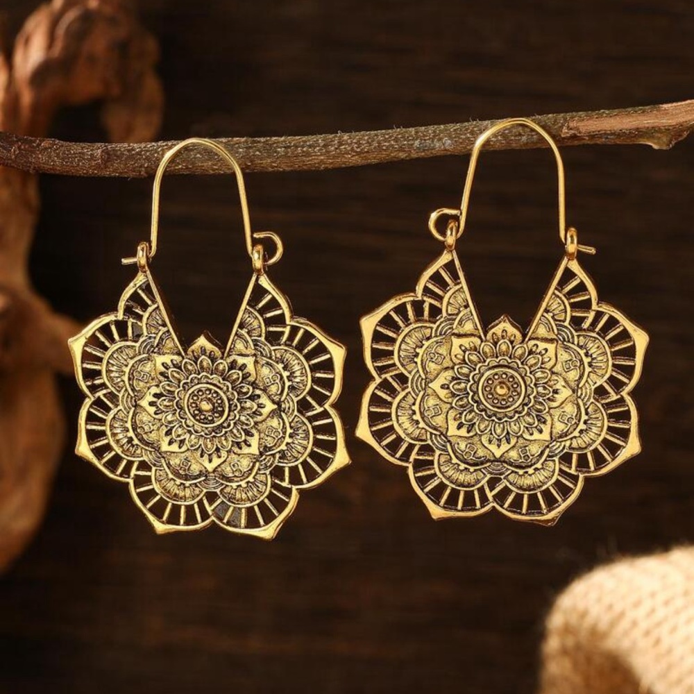Bohemian Vintage Hollow Out Carved Flower Earrings